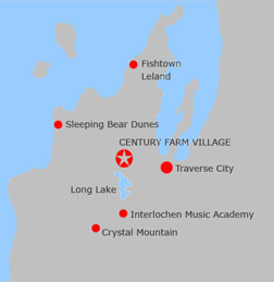 Map of the Traverse City, Michigan area.